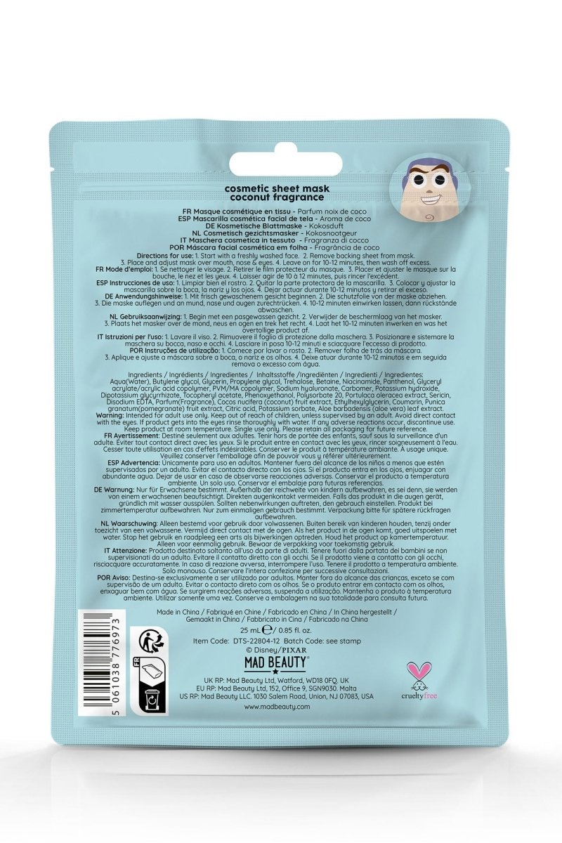 Shop Mad Beauty Toy Story Cosmetic Sheet Face Mask Buzz Lightyear Face Mask for women – premium loungewear and festival fashion at Spoiled Brat