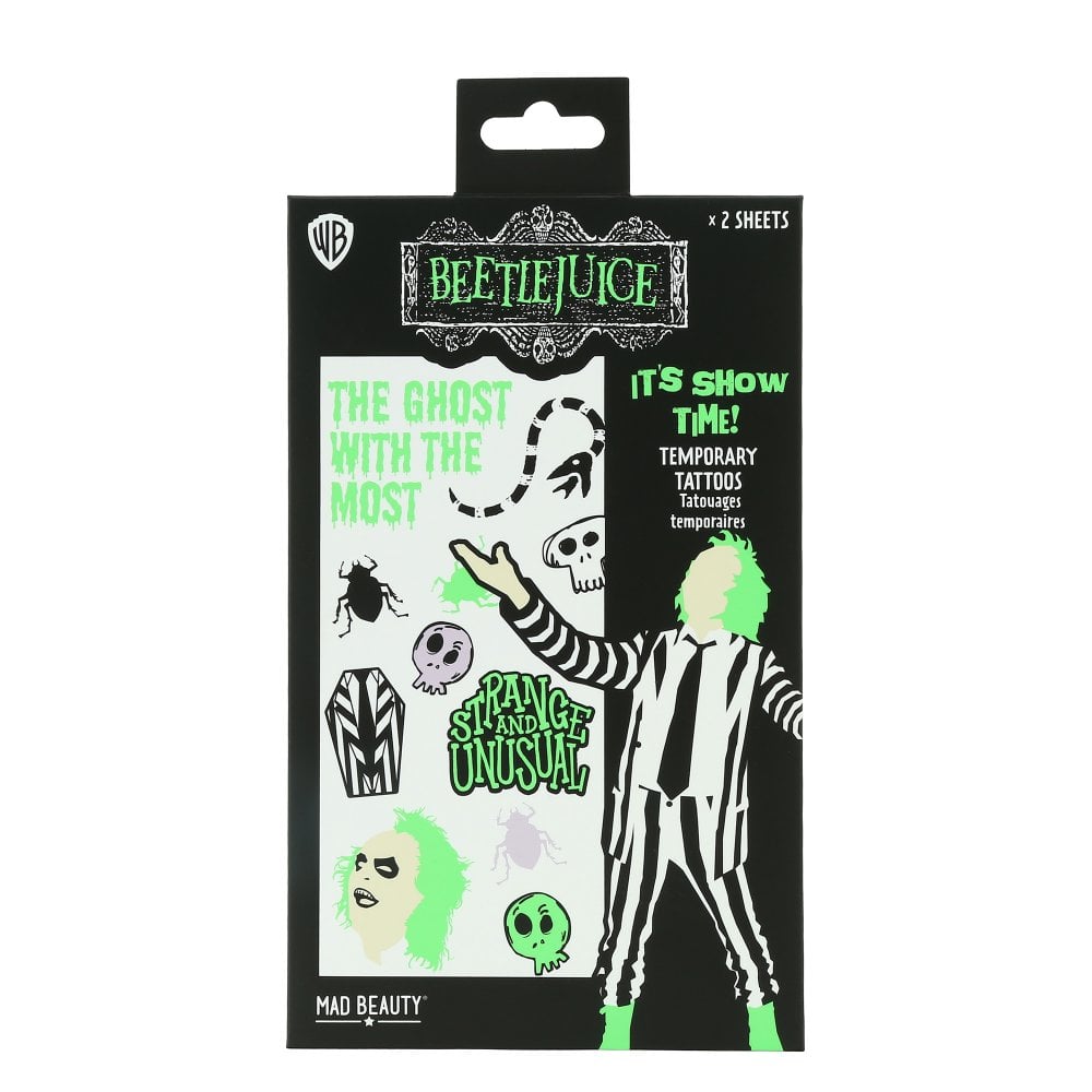 Shop Mad Beauty Warner Brothers Beetlejuice Body Tattoos Face Tattoo for women – premium loungewear and festival fashion at Spoiled Brat