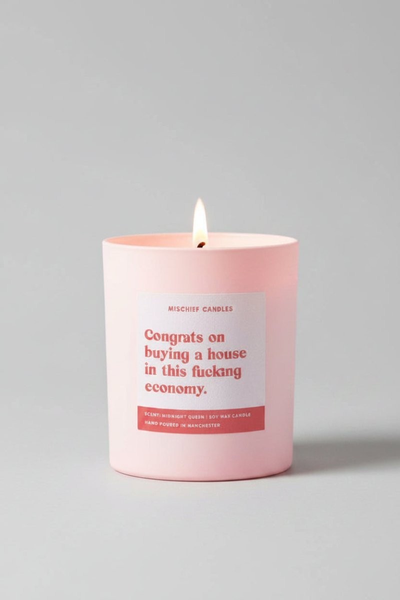 Shop Mischief Candles Mischief Candles New Home Gift Funny Housewarming Candle A House in This Economy Candles for women – premium loungewear and festival fashion at Spoiled Brat