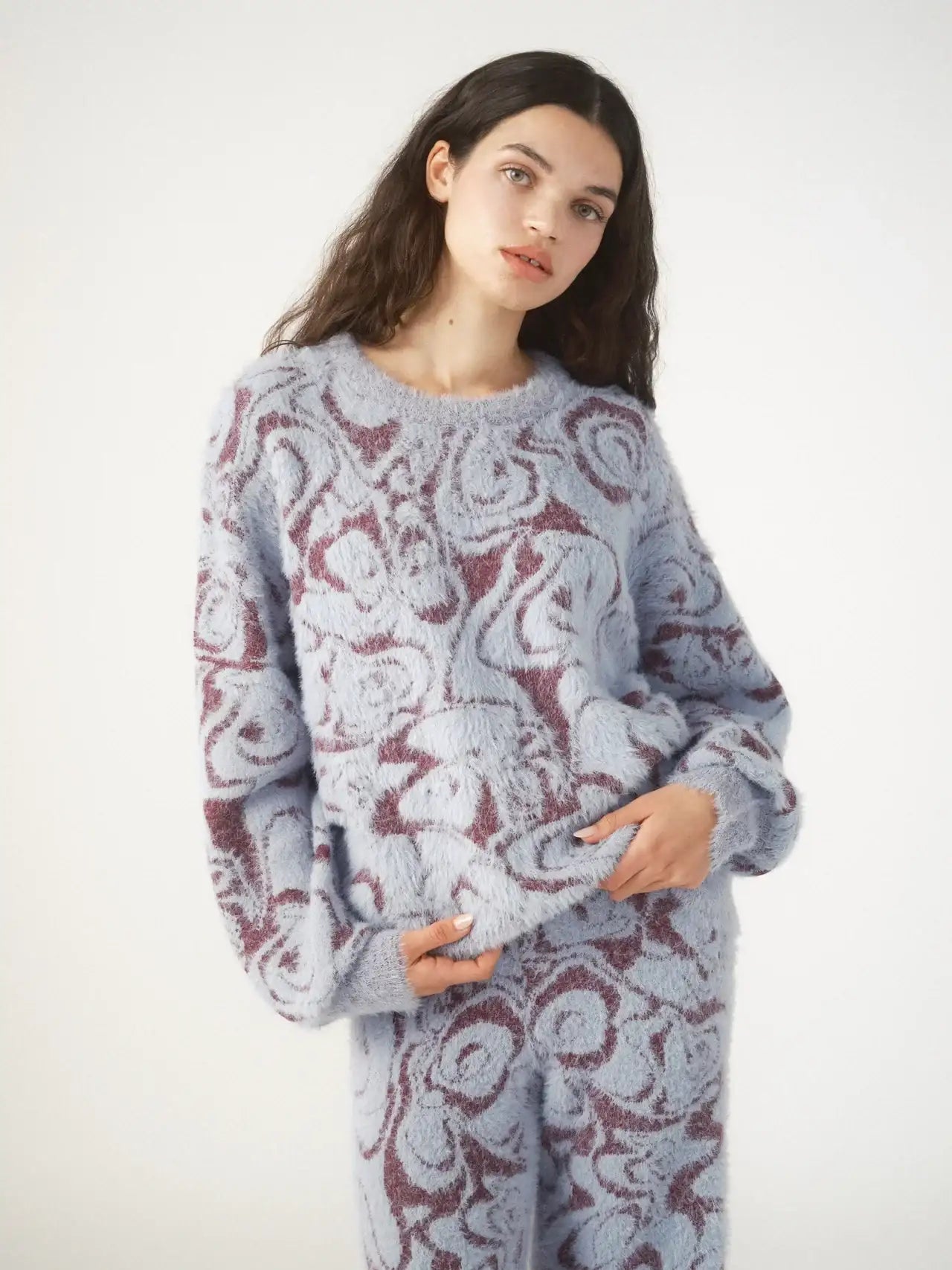 Shop Pixie and Peach Pixie & Peach Hope Jacquard Knitted Jumper Hoodie for women – premium loungewear and festival fashion at Spoiled Brat