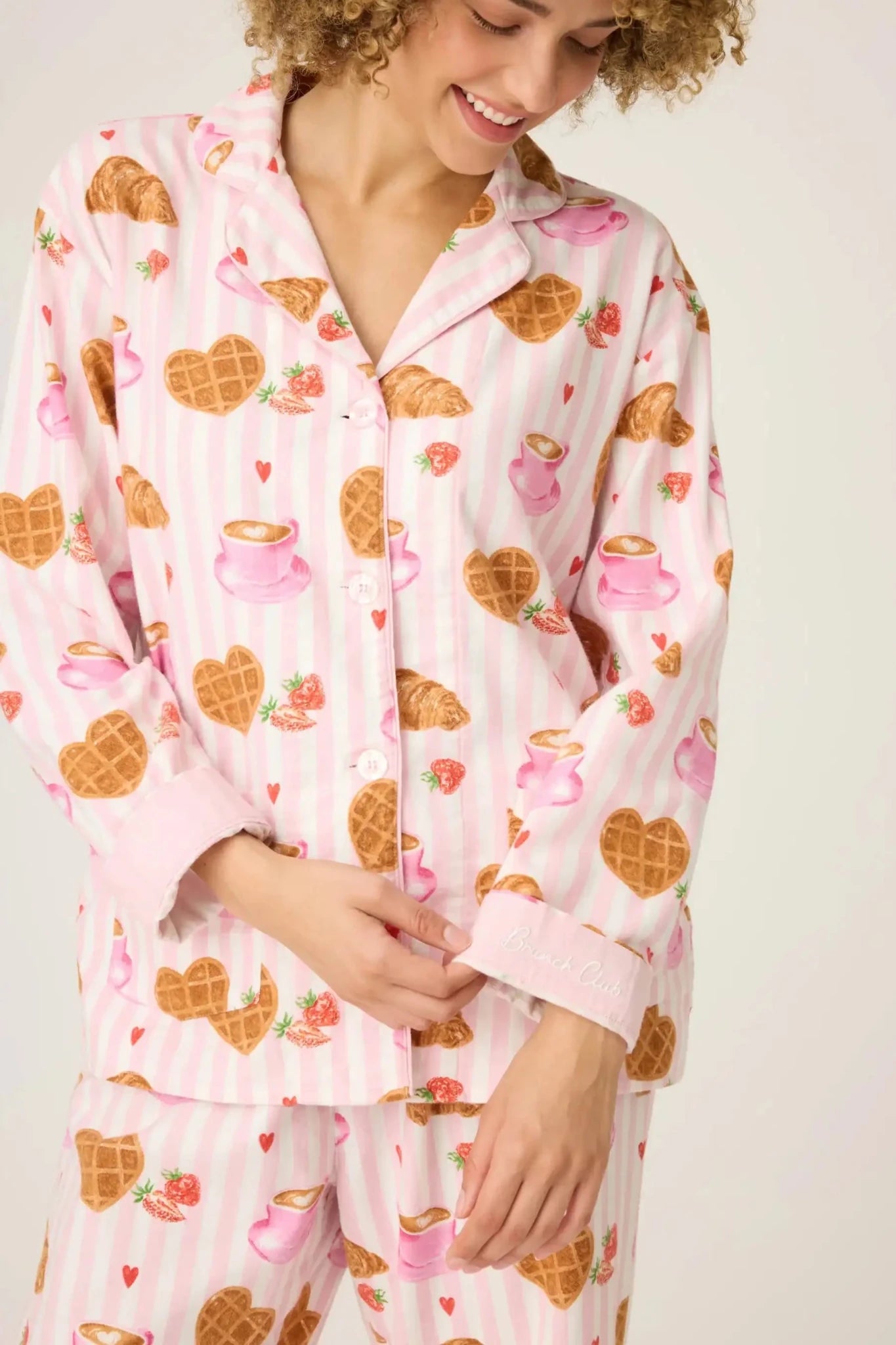 PJ Salvage Brunch Club Breakfast 3-Piece Flannel PJ Set by PJ Salvage – Pyjamas – Pink | Spoiled Brat UK