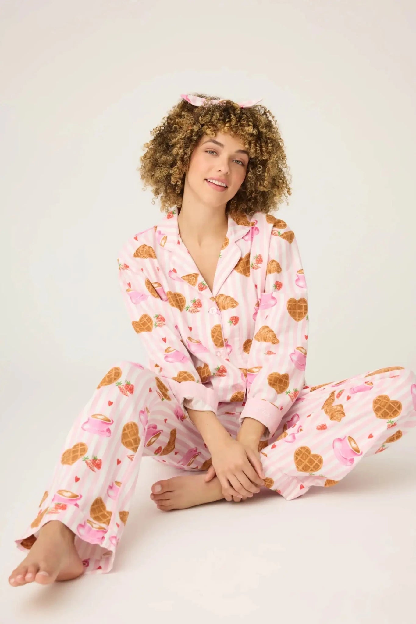 PJ Salvage Brunch Club Breakfast 3-Piece Flannel PJ Set by PJ Salvage – Pyjamas – Pink | Spoiled Brat UK