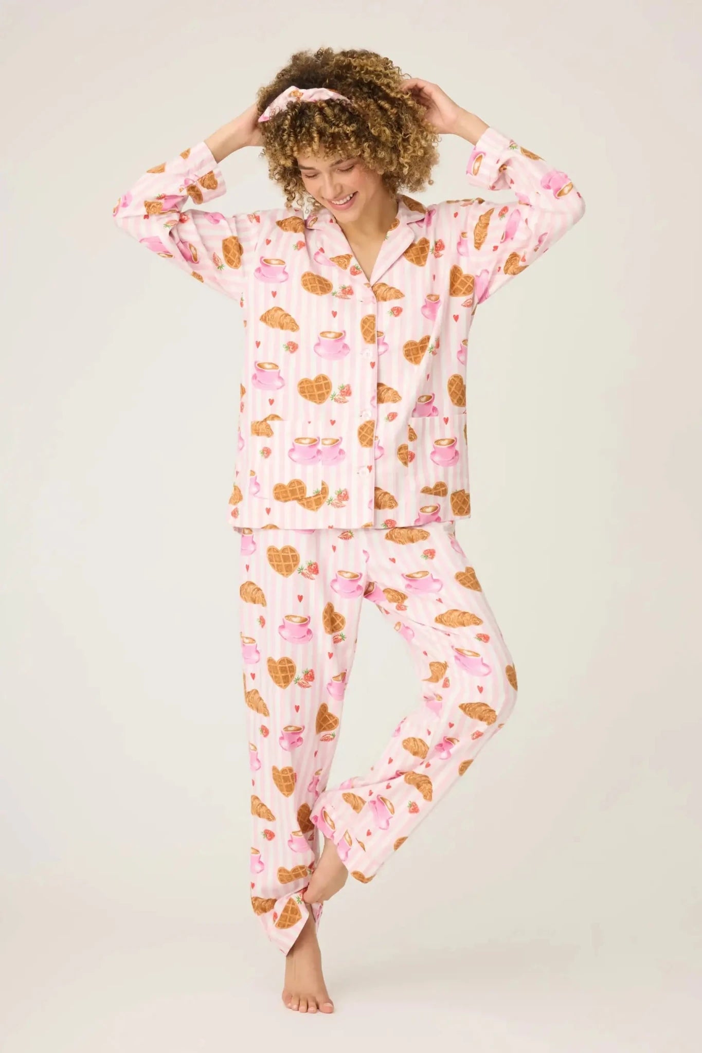 PJ Salvage Brunch Club Breakfast 3-Piece Flannel PJ Set by PJ Salvage – Pyjamas – Pink | Spoiled Brat UK