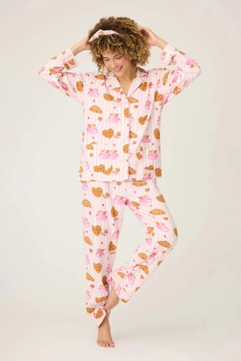 Shop PJ Salvage PJ Salvage Brunch Club Breakfast 3 - Piece Flannel PJ Set Pyjamas for women – premium loungewear and festival fashion at Spoiled Brat