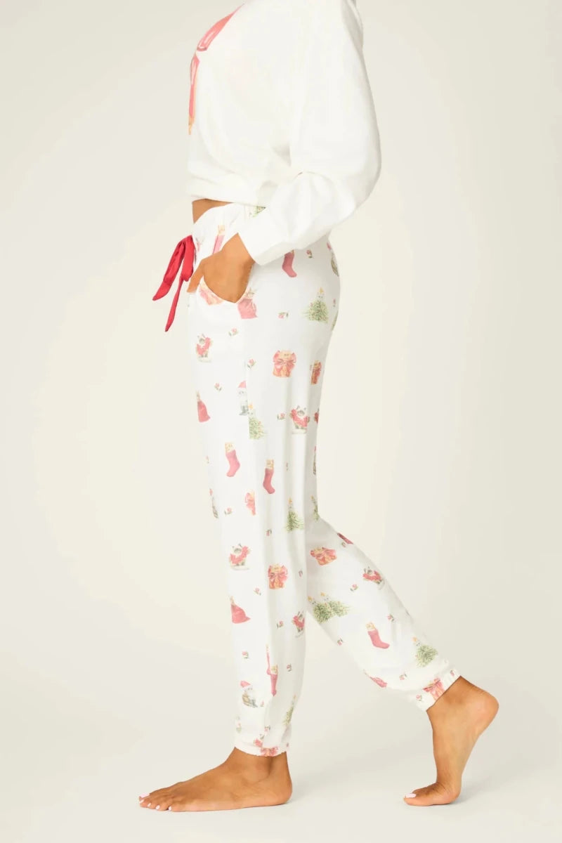 Shop PJ Salvage PJ Salvage Feline Festive Cat Print Banded PJ Pants as seen on Chloe Sims Pyjamas for women – premium loungewear and festival fashion at Spoiled Brat