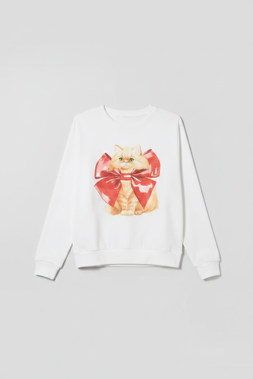 PJ Salvage Feline Festive Cat Print Sweater as seen on Chloe Sims