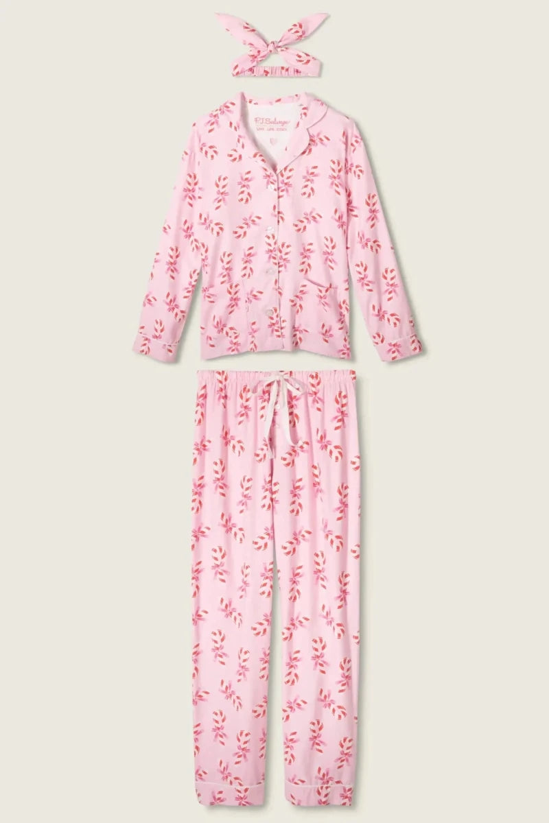 Shop PJ Salvage PJ Salvage Sweeter Than Sugar 3 - Piece Candy Cane Print Flannel PJ Set as seen on Paris Hilton Pyjamas for women – premium loungewear and festival fashion at Spoiled Brat