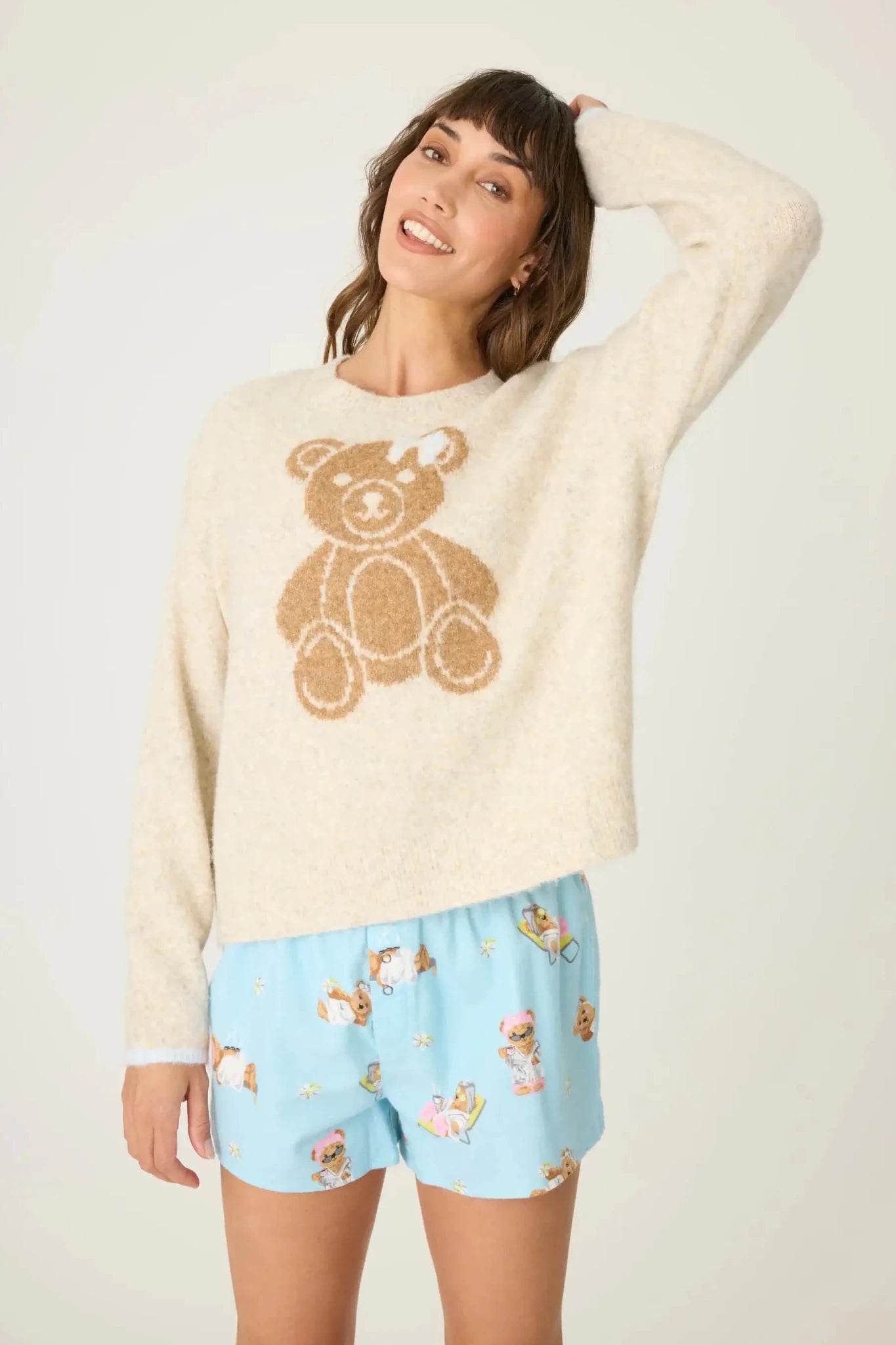 PJ Salvage Teddy Bear Graphic Snuggle Sweater by PJ Salvage – Sweater – Cream | Spoiled Brat UK