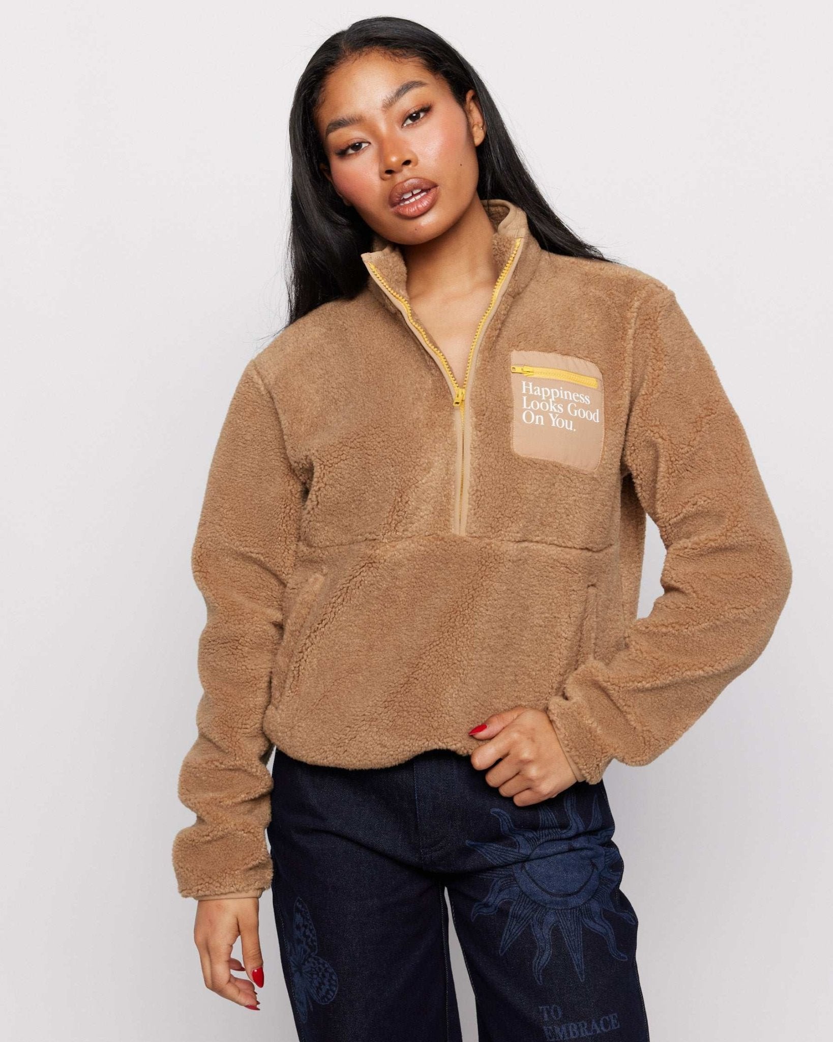 Samii Ryan Smiley® Sunshine Sherpa Jacket as seen on Sarah Jayne Dunn by Samii Ryan – Jacket – S | Spoiled Brat UK