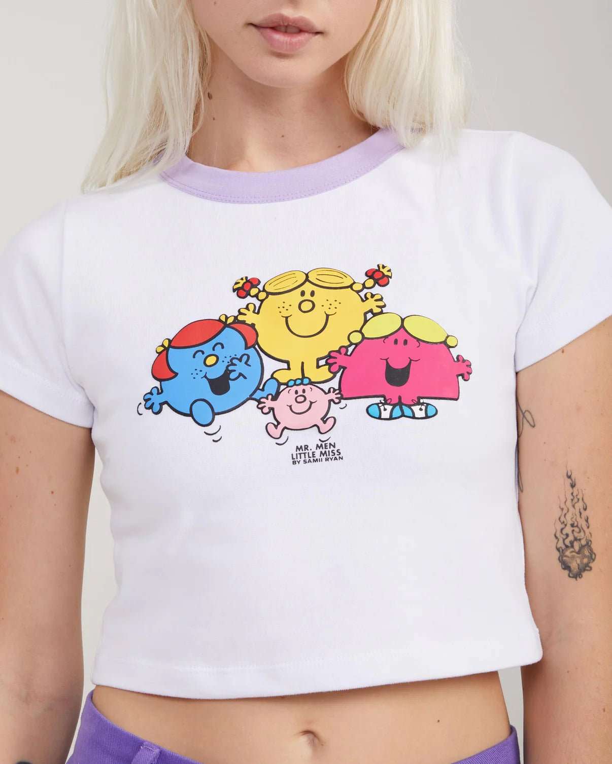 Shop Samii Ryan Samii Ryan x Mr Men Happy Gals Baby Tee T-Shirt for women – premium loungewear and festival fashion at Spoiled Brat