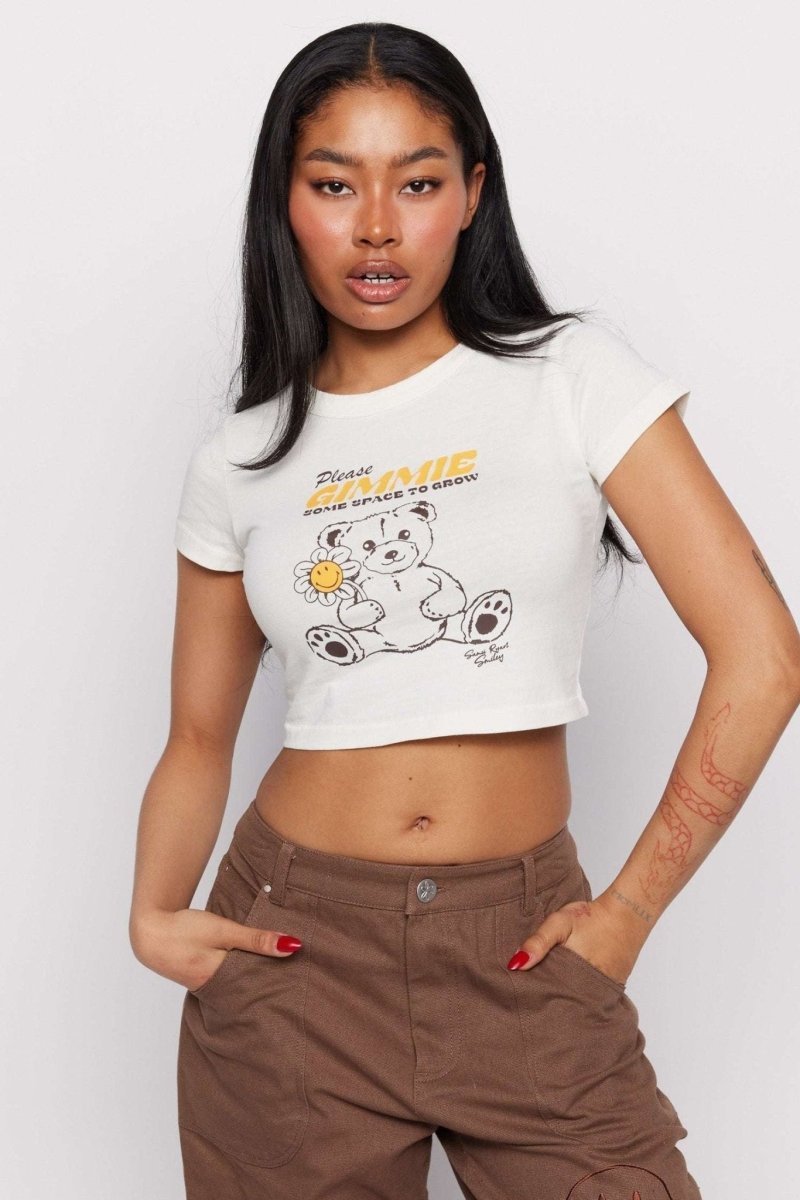 Shop Samii Ryan Samii Ryan x Smiley® Gimme Space Baby Tee T-Shirt for women – premium loungewear and festival fashion at Spoiled Brat