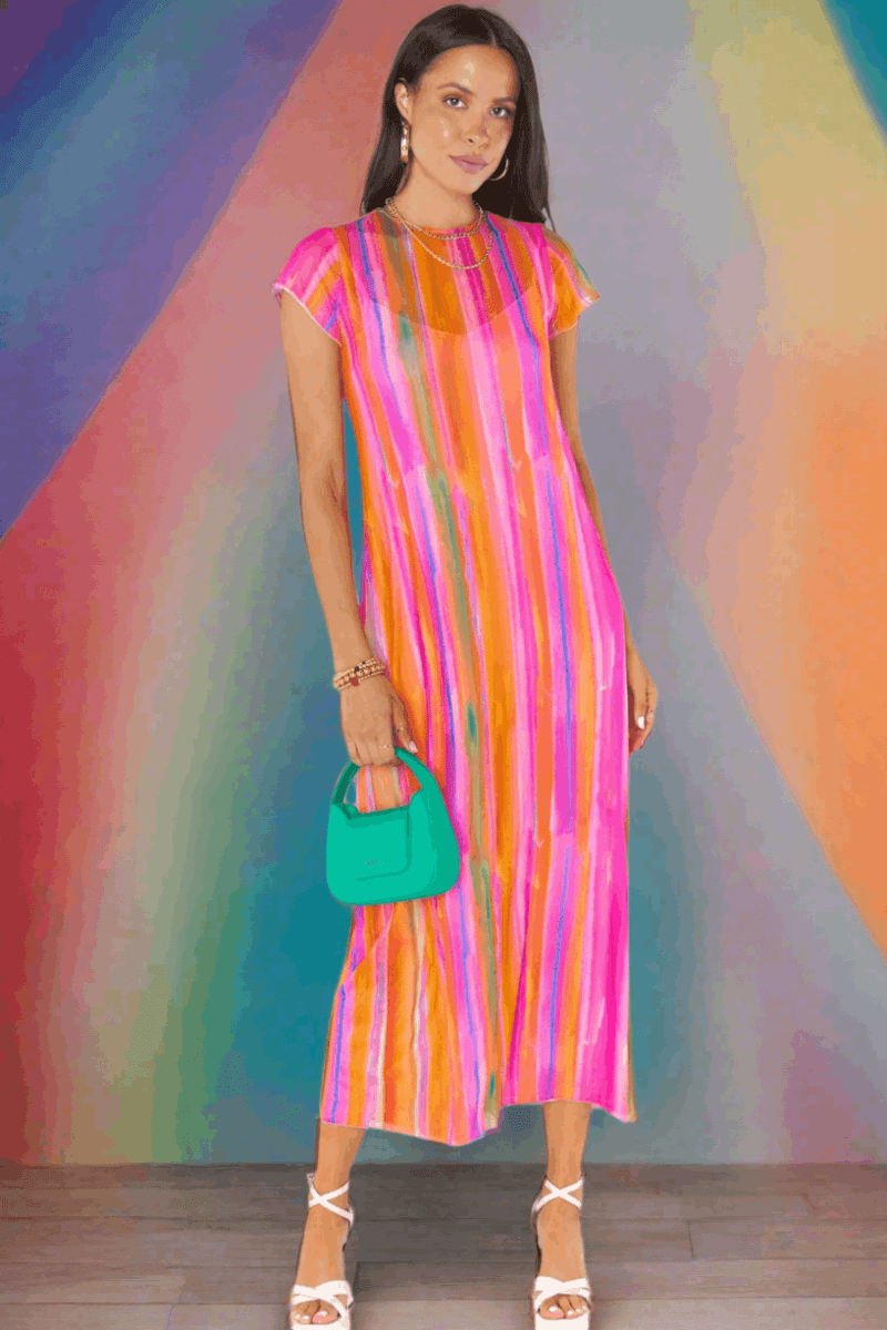 Shop Show Me Your Mumu Show Me Your Mumu Molly Rainbow Midi Dress Midi Dress for women – premium loungewear and festival fashion at Spoiled Brat