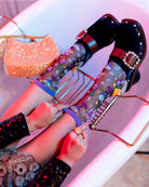 Shop Sock Candy Sock Candy '80s Disco Black Sheer Crew Sock Socks for women – premium loungewear and festival fashion at Spoiled Brat