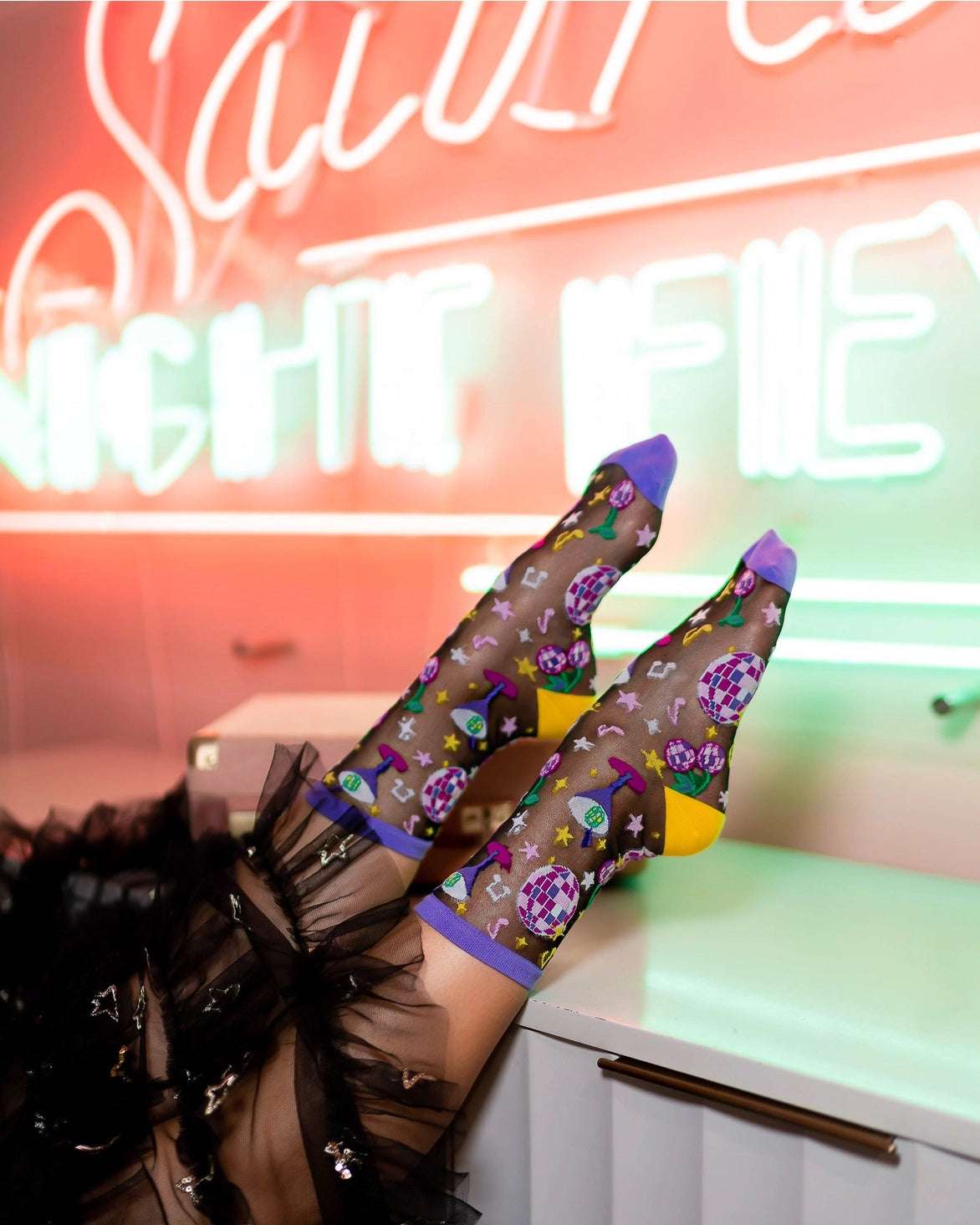 Shop Sock Candy Sock Candy '80s Disco Black Sheer Crew Sock Socks for women – premium loungewear and festival fashion at Spoiled Brat