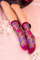 Shop Sock Candy Sock Candy Big Bow Energy Black Sheer Crew Sock Socks for women – premium loungewear and festival fashion at Spoiled Brat