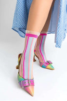Shop Sock Candy Sock Candy Candy Stripe Ruffle Crew Sock Socks for women – premium loungewear and festival fashion at Spoiled Brat