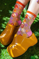 Shop Sock Candy Sock Candy Smiley Face Daisy Sheer Crew Socks Socks for women – premium loungewear and festival fashion at Spoiled Brat