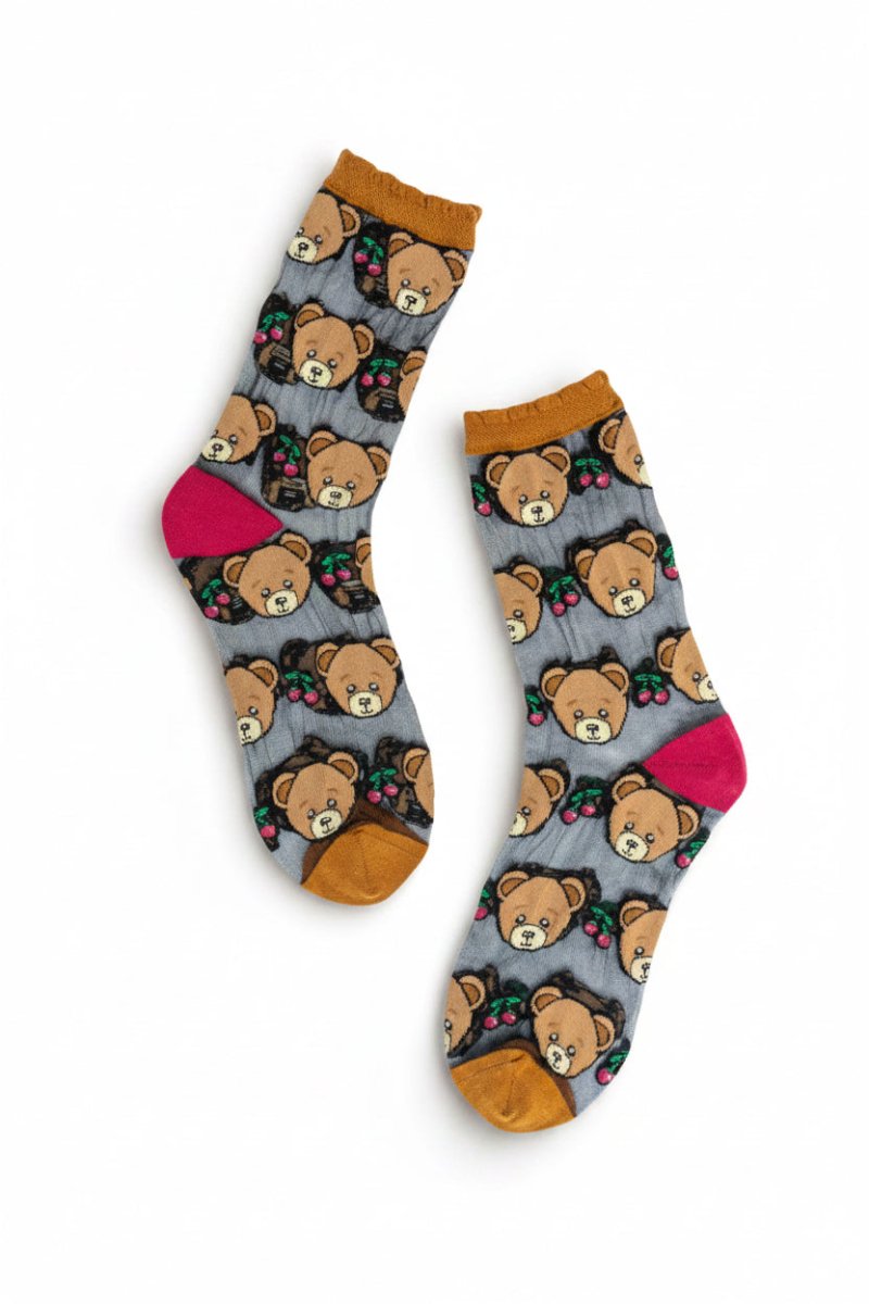 Shop Sock Candy Sock Candy Teddy Bear Ruffle Black Sheer Crew Sock Socks for women – premium loungewear and festival fashion at Spoiled Brat