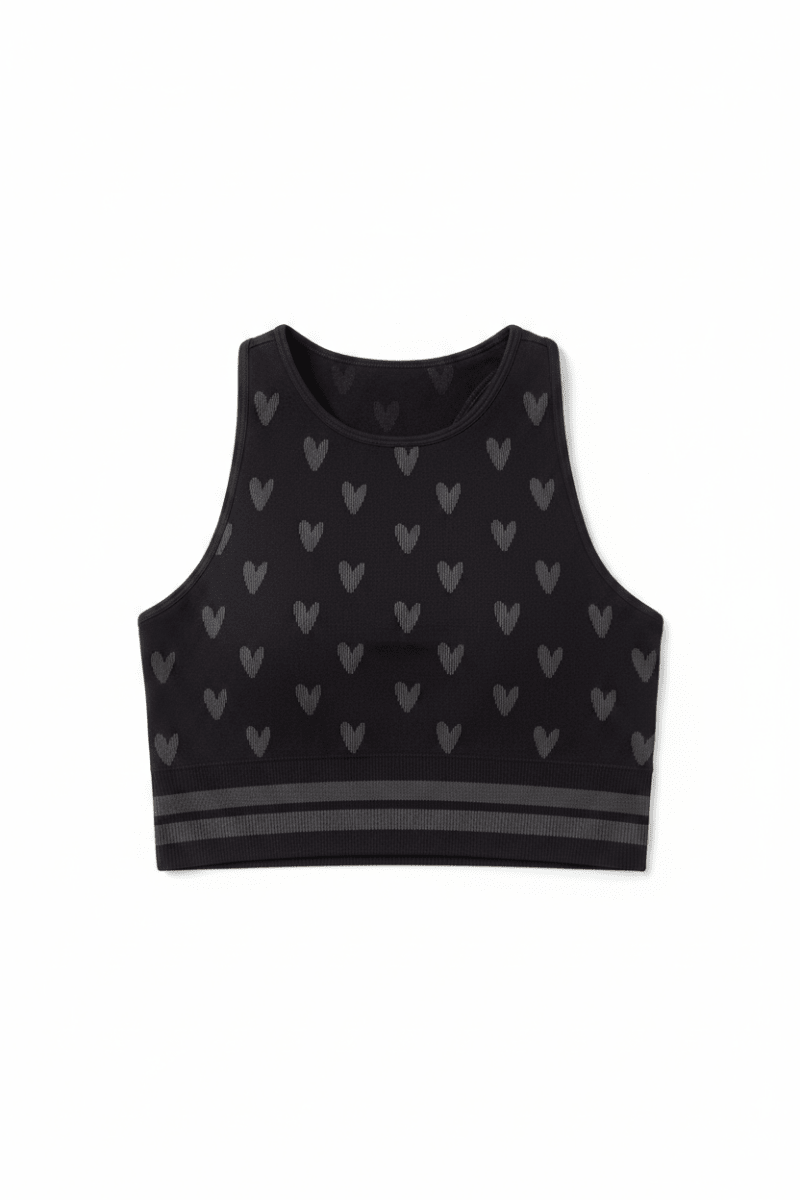 Shop Spiritual Gangster Spiritual Gangster High Neck Jacquard Seamless Black Sports Bra as seen on Miranda Cosgrove Vest Top for women – premium loungewear and festival fashion at Spoiled Brat