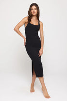 Shop Spiritual Gangster Spiritual Gangster Valerie Black Twist Back Midi Dress Maxi Dress for women – premium loungewear and festival fashion at Spoiled Brat