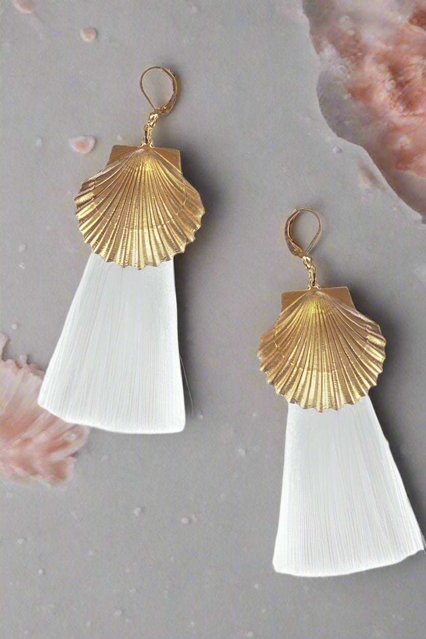 Suzywan DELUXE Sea Shells Tassel Mermaid Earrings by Suzywan DELUXE – Earrings – Gold | Spoiled Brat UK