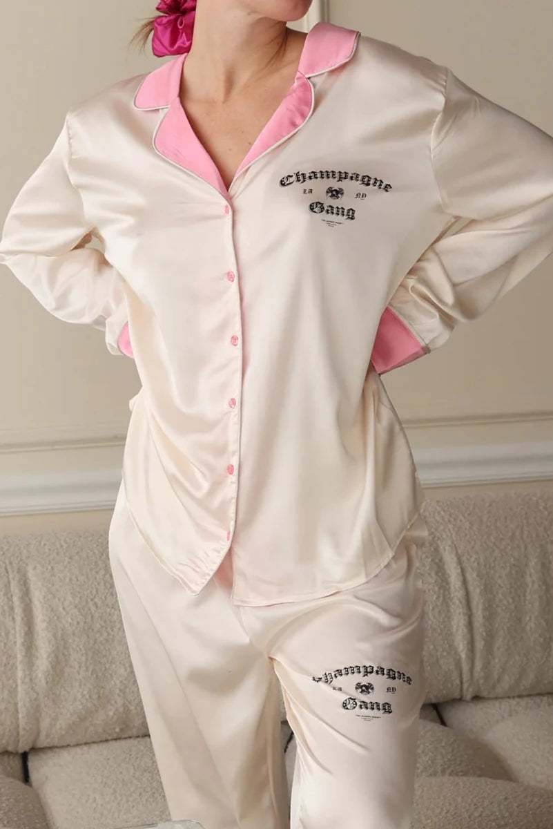 Shop The Laundry Room The Laundry Room Champagne Gang - Silky PJ Set Pyjamas for women – premium loungewear and festival fashion at Spoiled Brat