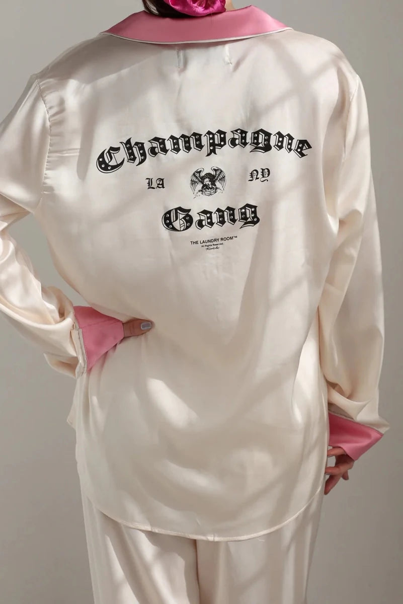 Shop The Laundry Room The Laundry Room Champagne Gang - Silky PJ Set Pyjamas for women – premium loungewear and festival fashion at Spoiled Brat