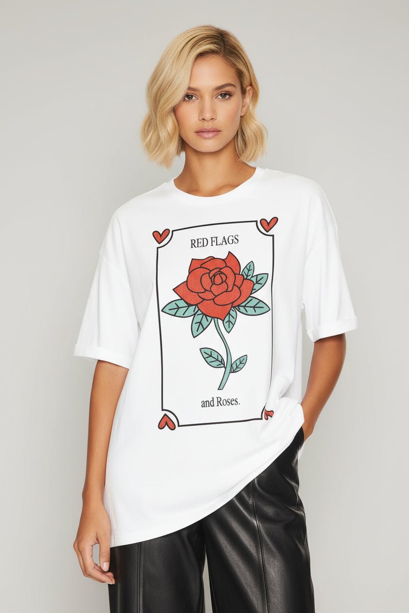 The Laundry Room Red Flags And Roses Oversized Tee - Spoiled Brat