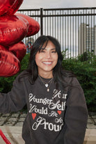 Shop The Mayfair Group The Mayfair Group Your Younger Self Charcoal Sweatpants Sweatpants for women – premium loungewear and festival fashion at Spoiled Brat