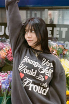 Shop The Mayfair Group The Mayfair Group Your Younger Self Charcoal Sweatpants Sweatpants for women – premium loungewear and festival fashion at Spoiled Brat