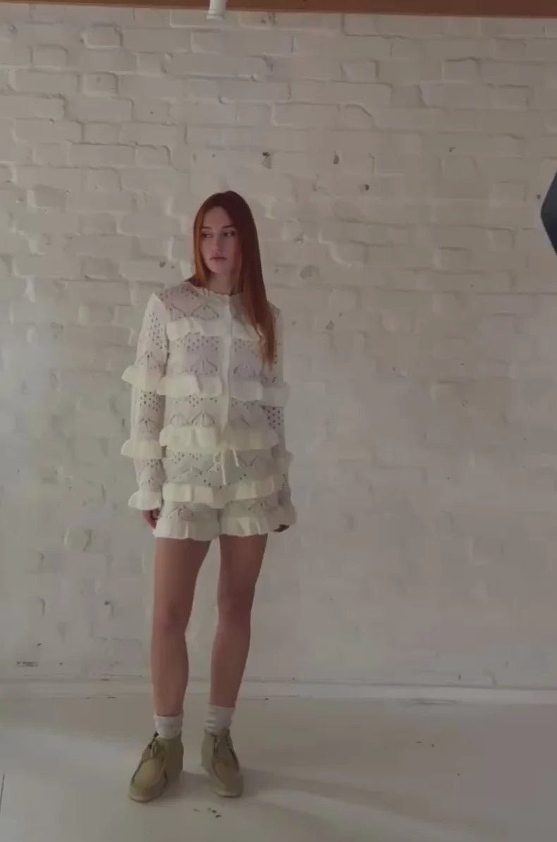 Shop The Ragged Priest The Ragged Priest Gentle Pointelle Frill Shorts Shorts for women – premium loungewear and festival fashion at Spoiled Brat