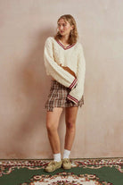 Shop The Ragged Priest The Ragged Priest Load Varsity Crop Cable Knit Jumper Jumper for women – premium loungewear and festival fashion at Spoiled Brat