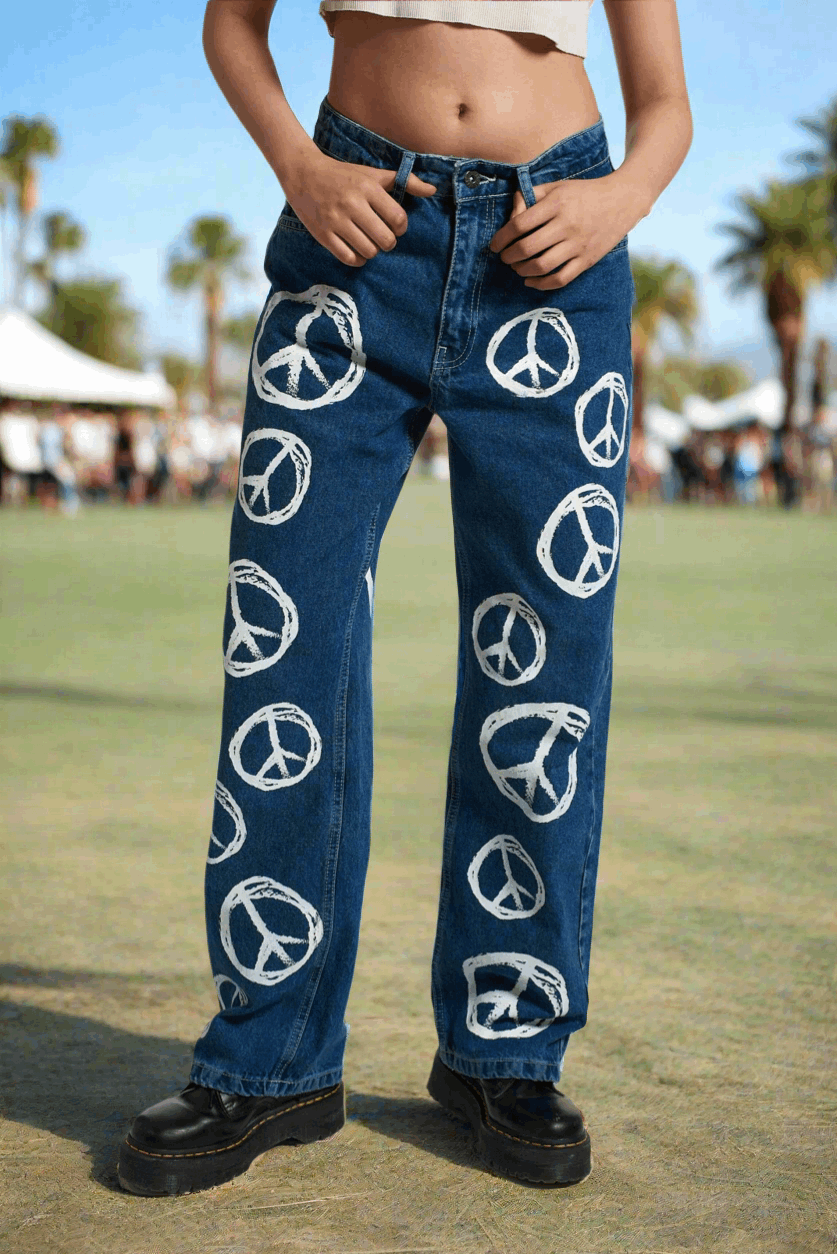 The Ragged Priest Peace Printed Dad Jeans as seen on Chloe Sims - Spoiled Brat