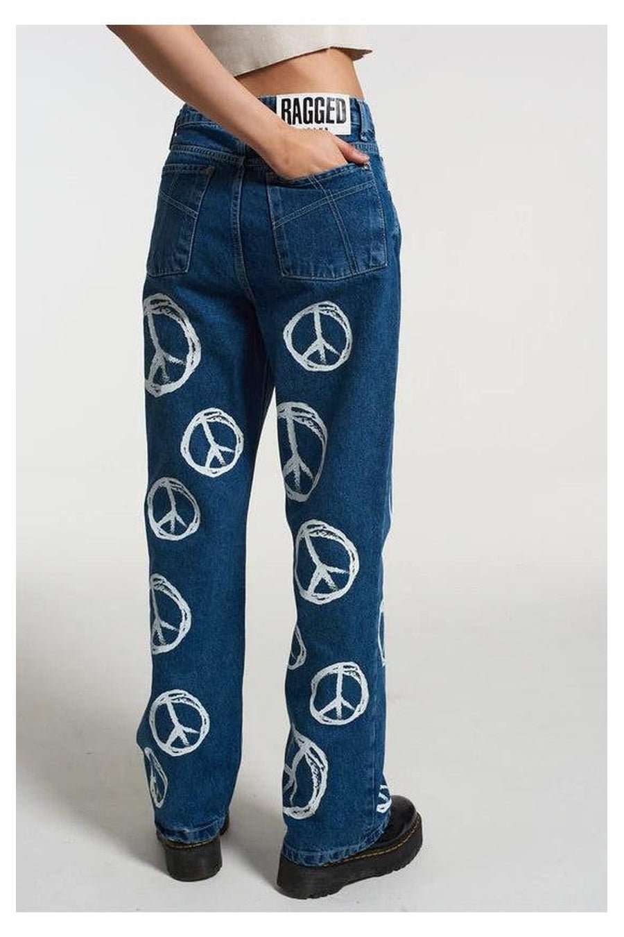 The Ragged Priest Peace Printed Dad Jeans as seen on Chloe Sims - Spoiled Brat