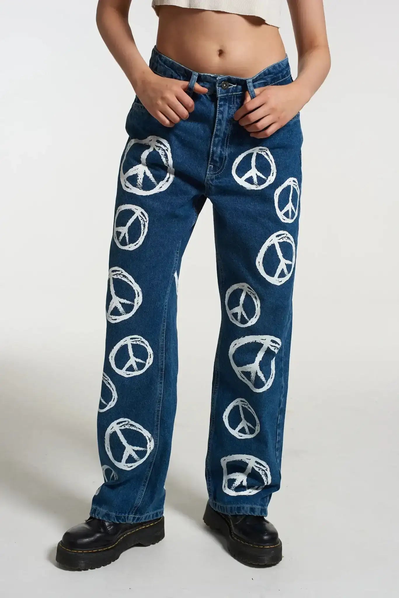 The Ragged Priest Peace Printed Dad Jeans as seen on Chloe Sims - Spoiled Brat