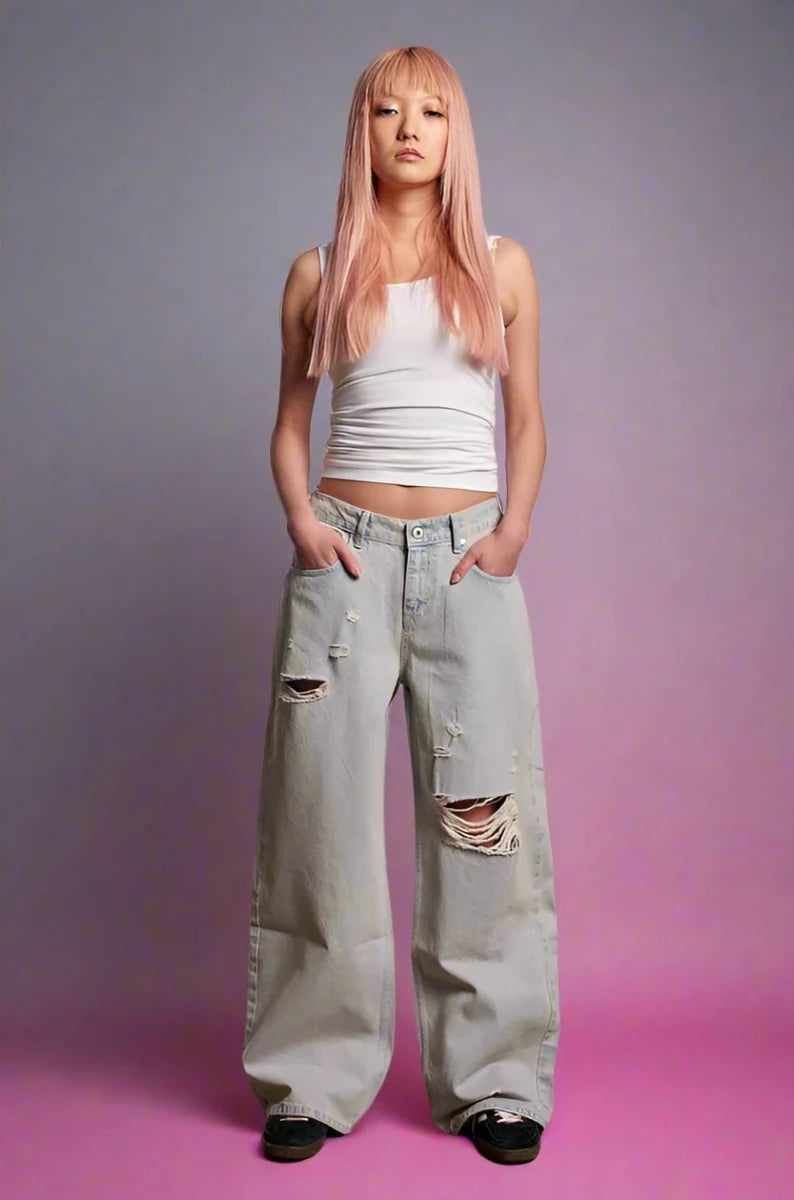 Shop The Ragged Priest The Ragged Priest Pink Wash Distressed Release Jeans Boyfriend Jeans for women – premium loungewear and festival fashion at Spoiled Brat