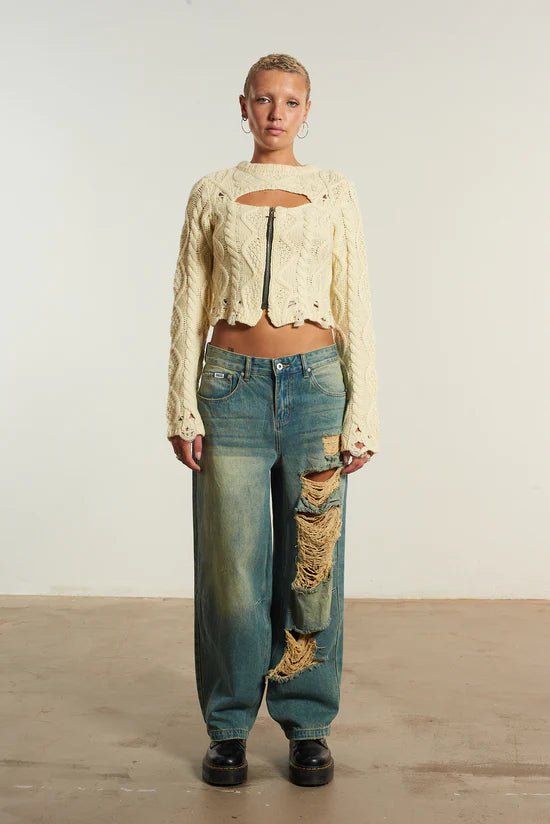 The Ragged Priest Saint Zip Cable Knit Jumper - Spoiled Brat