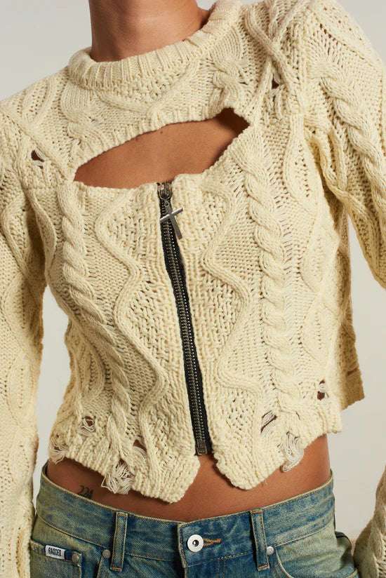 The Ragged Priest Saint Zip Cable Knit Jumper - Spoiled Brat