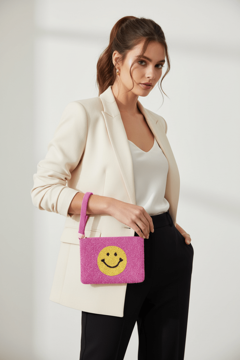 Shop Tiana New York Tiana Designs Hand Beaded Smiley Coin Purse Wristlet Handbag for women – premium loungewear and festival fashion at Spoiled Brat