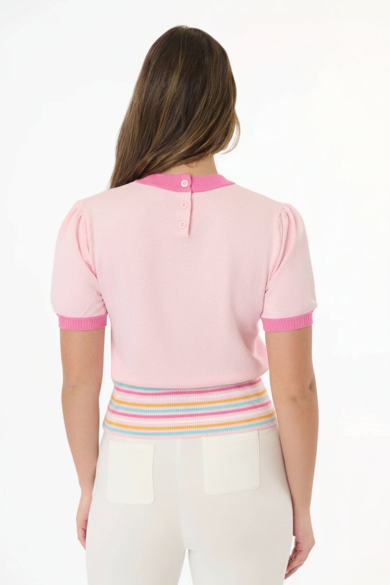 Shop Unique Vintage Smak Parlour Pink & Rainbow Flower Cutout Sweater Top for women – premium loungewear and festival fashion at Spoiled Brat
