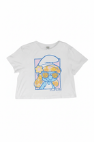 Shop Unique Vintage The Smurfs x Unique Vintage White Cropped Graphic Tee Top for women – premium loungewear and festival fashion at Spoiled Brat