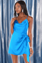 Shop Show Me Your Mumu Show Me Your Mumu Eve Blue Satin Mini Dress Party Dress for women – premium loungewear and festival fashion at Spoiled Brat