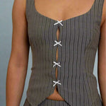 Daisy Street Stipe Bow Keyhole Detail Top Vest Top by Daisy Street as seen on celebrities