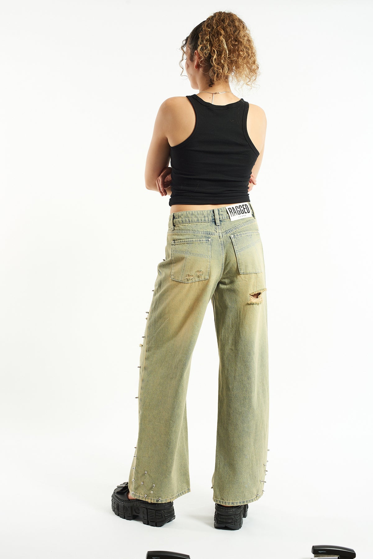 Shop The Ragged Priest The Ragged Priest Dirty Wash Distressed Release Stud Jeans online at Spoiled Brat