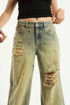The Ragged Priest Dirty Wash Distressed Release Stud Jeans Boyfriend Jeans by The Ragged Priest as seen on celebrities