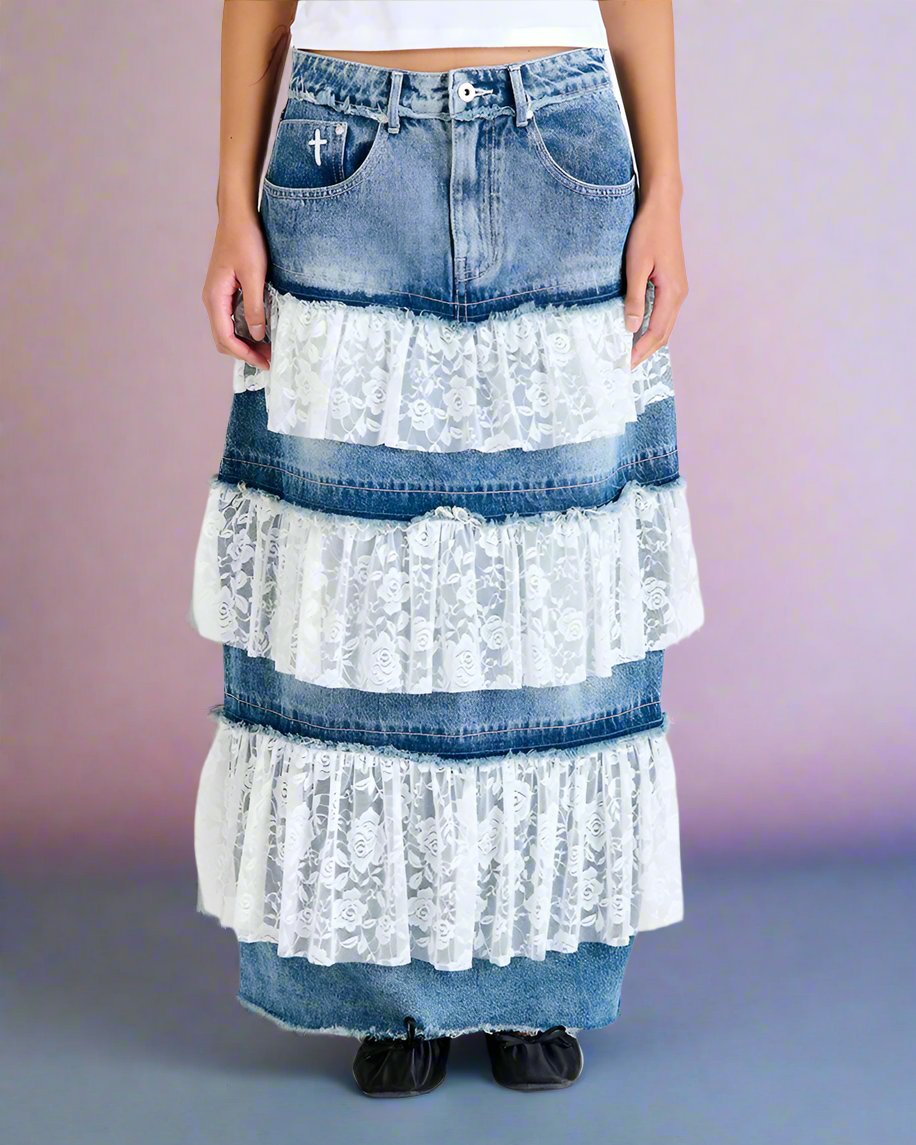 Shop The Ragged Priest The Ragged Priest Babydoll Denim Maxi Skirt online at Spoiled Brat