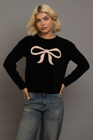 Daisy Street Chenille Bow Motif Sweater