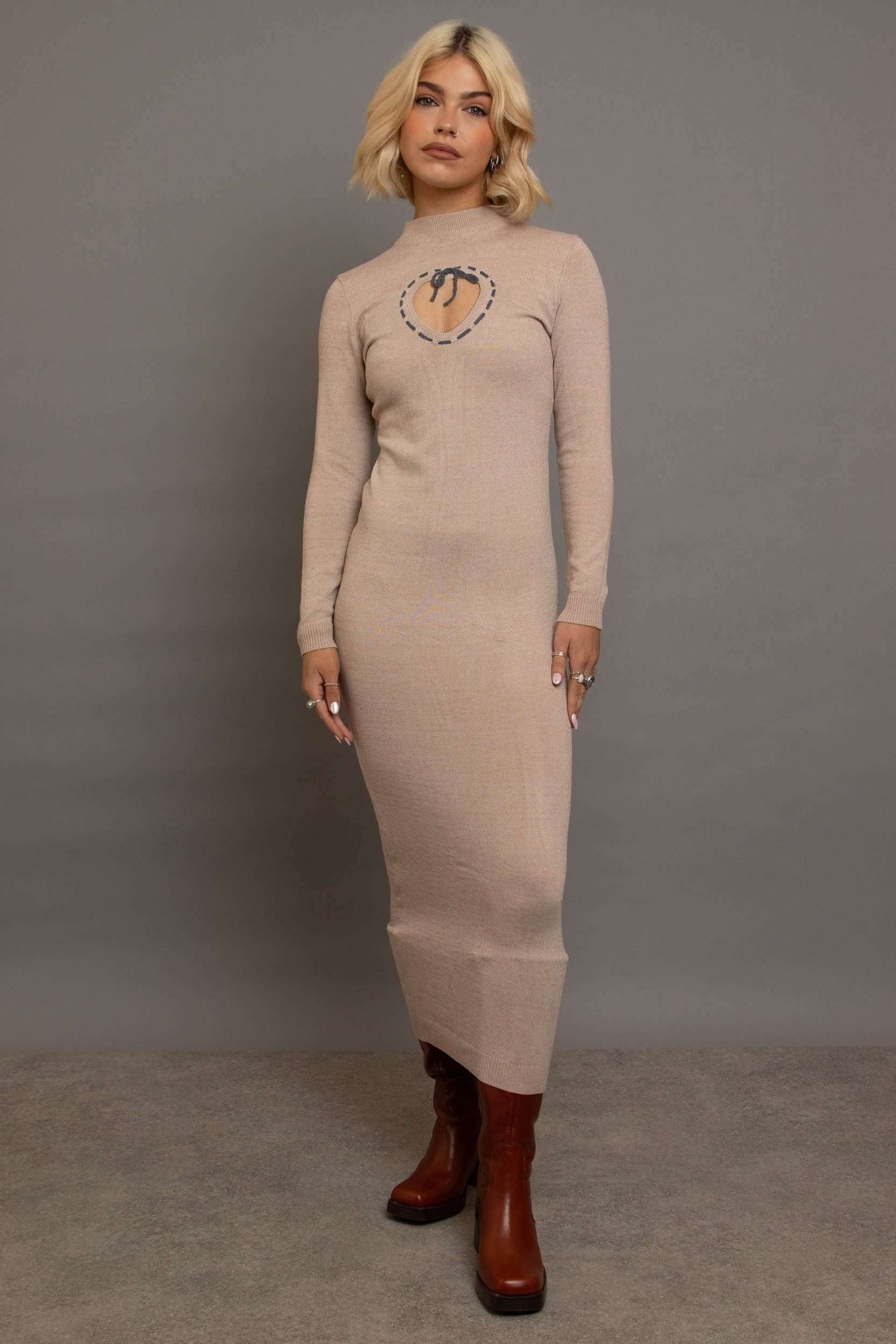 Daisy Street Cream Heart Cutout Midaxi Dress Maxi Dress by Daisy Street as seen on celebrities