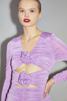 Glamorous Lilac-Orchid Rose-Applique Ruched Mini-Dress Evening Dress by Glamorous as seen on celebrities
