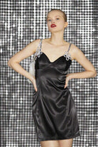 Glamorous Black Rhinestone-Flower Corset Mini-Dress Evening Dress by Glamorous as seen on celebrities